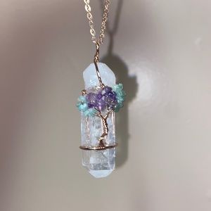 Clear quartz tree of life necklace